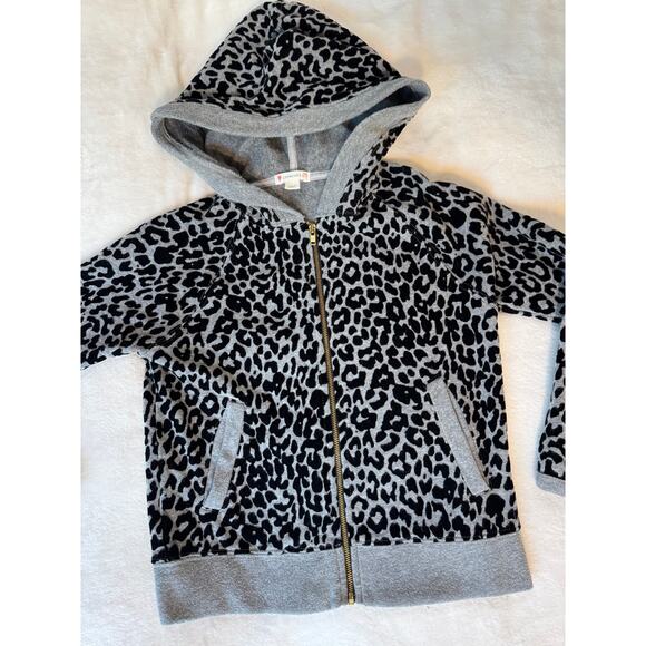 Crewcuts J Crew Girls Leopard Hoodie Black Gray Animal Print Sweatshirt 6-7 - Picture 1 of 5